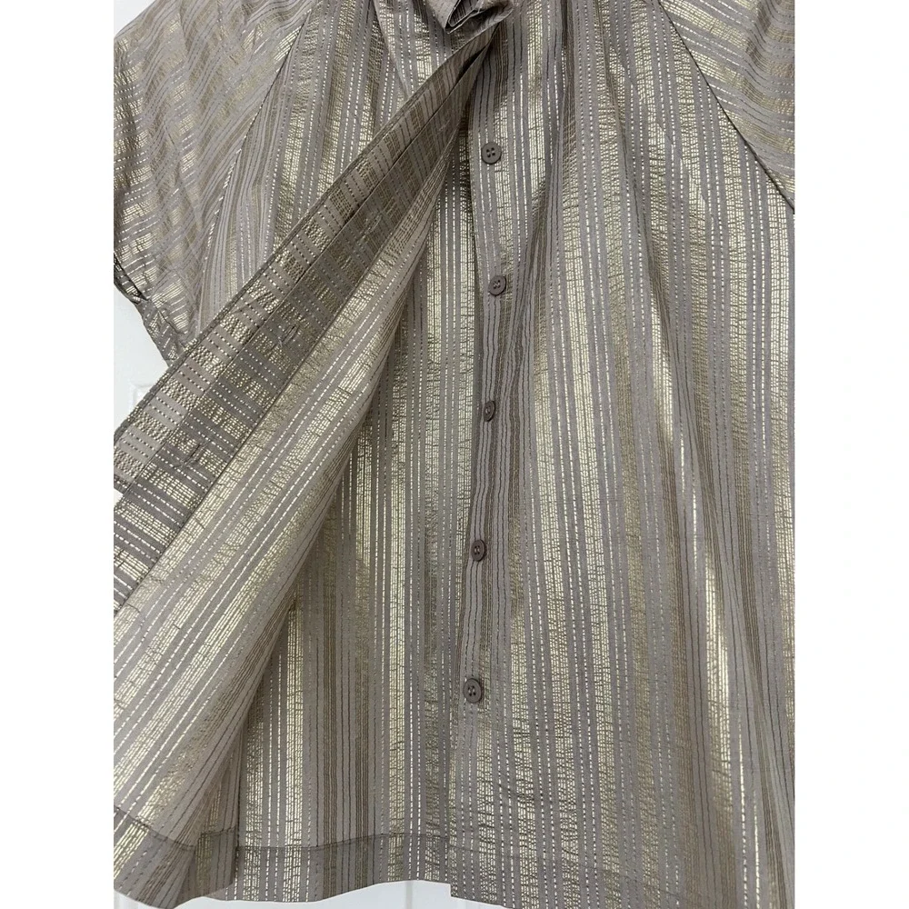 A Shirt Thing Striped Stella Gold‎ Metallic Ruffle Blouse Tan Size Small